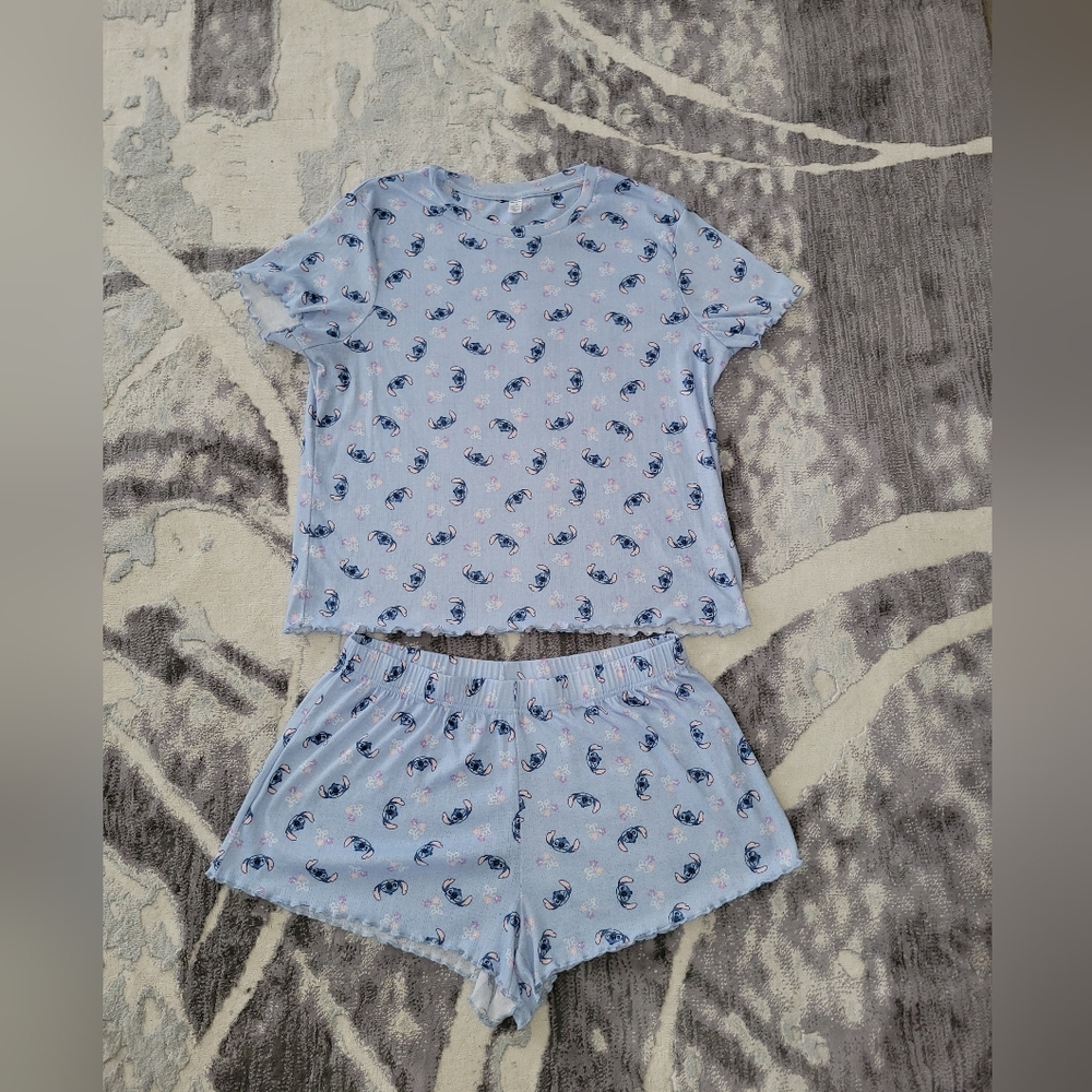 Joe Fresh Light Blue Women's Short Sleeve Pajama Set with Seashell Print